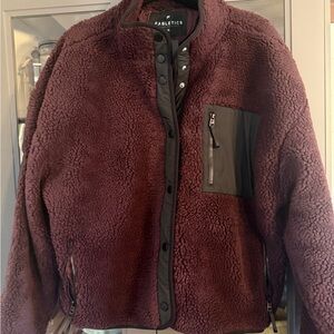 Fabletics Burgundy and Black Sherpa Snap Jacket size XL